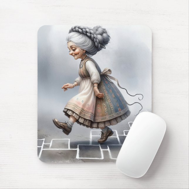 Tapis De Souris Vielle Dame Hopping Sur Le Jeu Carrés (Avec souris)