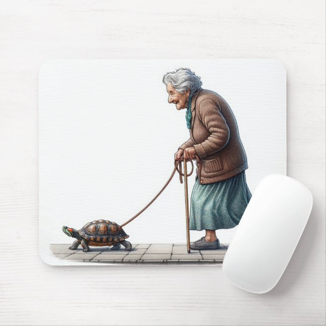 Tapis De Souris Vielle dame marcher une tortue d'animaux (Avec souris)