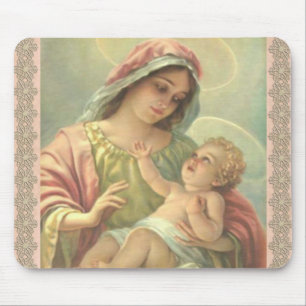 Tapis De Souris Vierge Marie béni avec le bébé Jésus