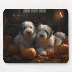 Tapis De Souris Vieux anglais Sheepdog Chiot Chiot Automne Citroui