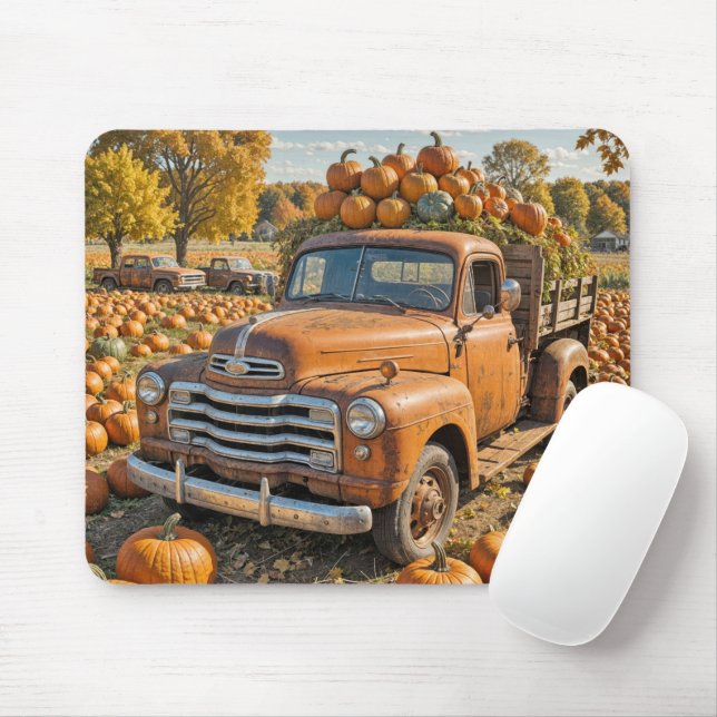 Tapis De Souris Vieux Camion Rempli De Citrouilles (Avec souris)