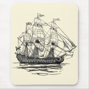 Tapis De Souris Vieux galion pirate, croquis d'un navire de 74 can