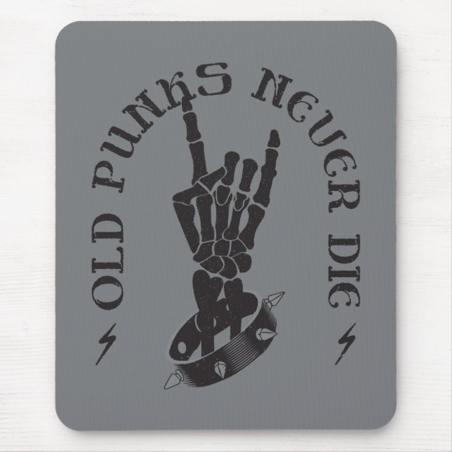 Tapis De Souris Vieux Punks Ne Meurent Jamais Skeleton Rock Sur Go (Devant)