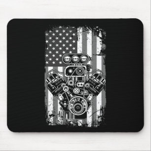 Tapis De Souris Vieux Véhicule Musclé Piston Drapeau Américain Drô