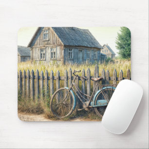 Tapis De Souris Vieux Vélo Abandonné Sur La clôture Rustique