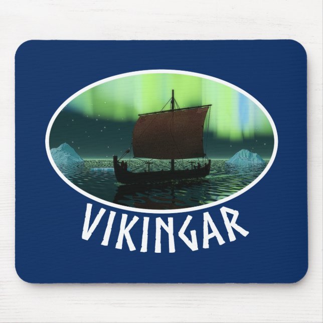 Tapis De Souris Viking Navire Et Lumières Du Nord (Devant)