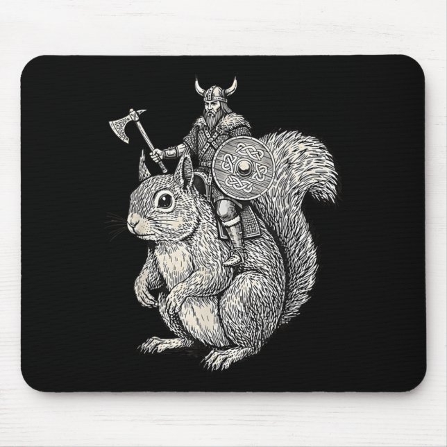 Tapis De Souris Viking Riding Squirrel Funny Warrior Art  (Devant)