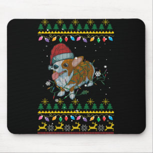 Tapis De Souris Vilain Sweatshirt de Noël Corgi lumières de Noël