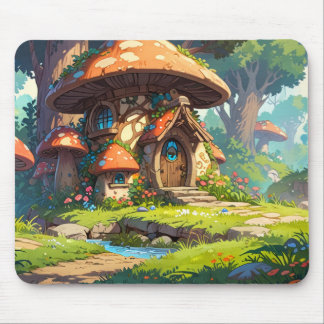 Tapis De Souris Village de champignons enchanté dans la forêt – Rê