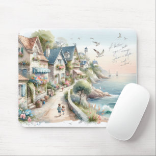 Tapis De Souris Village de cottage côtier pastel Évasion
