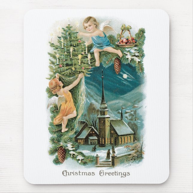 Tapis De Souris Village de Noël avec Anges (Devant)