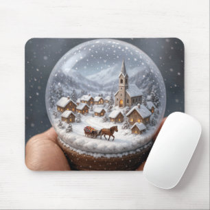 Tapis De Souris Village d'hiver dans une boule à neige de Noël