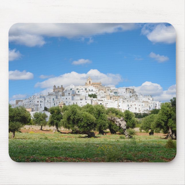 Tapis De Souris Ville blanche Ostuni et oliviers, mousepad de la (Devant)