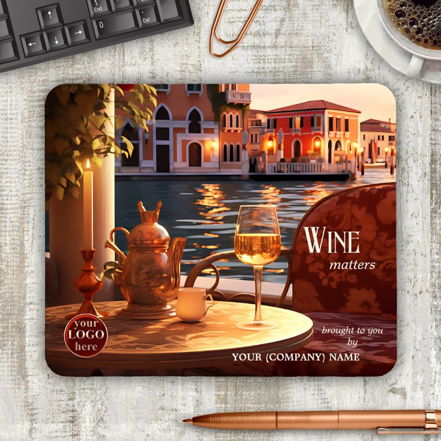Tapis De Souris Vin italien Artiste (Mouse pad featuring an artistic painting of an Italy inspired scene with wine - with logo template)