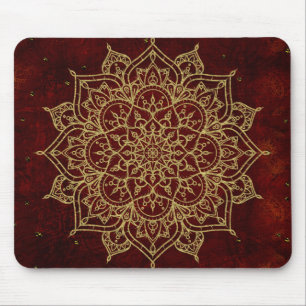 Tapis De Souris Vin profond Rouge Mandala & Gold Glam Moderne Chic