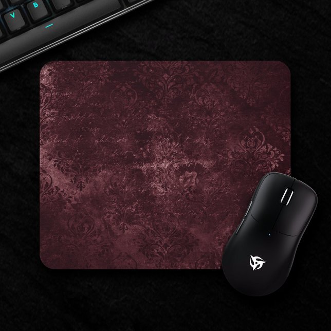 Tapis De Souris Vin Velvety Damask | Glam Grunge de Bordeaux Sangr (Créateur téléchargé)