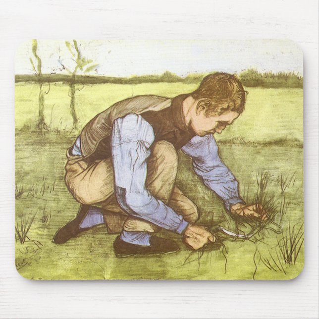 Tapis De Souris Vincent van Gogh - Garçon coupant l'herbe avec la  (Devant)