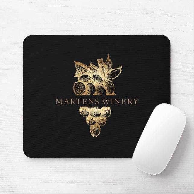 Tapis De Souris vinerie vin entreprise or raisins monogramme (Avec souris)
