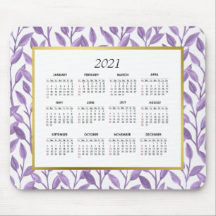 Tapis De Souris Vins floraux mauves et dorés  Calendrier 2021