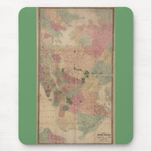 Tapis De Souris Vintage 1872 Brooklyn Map - New York City, Queens