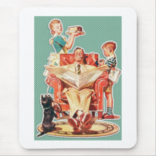 Tapis De Souris Vintage famille nucléaire des années 1950 50 rétro