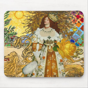 Tapis De Souris Vintage femme Soleil d'or : Leo Zodiac Collage Art