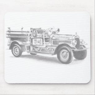 Tapis De Souris vintage firetruck pencil sketch fireman drawing 