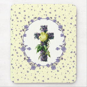 Tapis De Souris Vintage Floral Cross Cadeau de Pâques