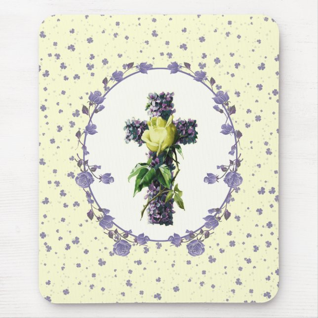 Tapis De Souris Vintage Floral Cross Cadeau de Pâques (Devant)