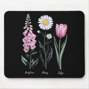 Tapis De Souris Vintage Floral Plante Foxglove Daisy Tulip Flower 