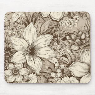 Tapis De Souris Vintage Floral Sepia Motif (3)