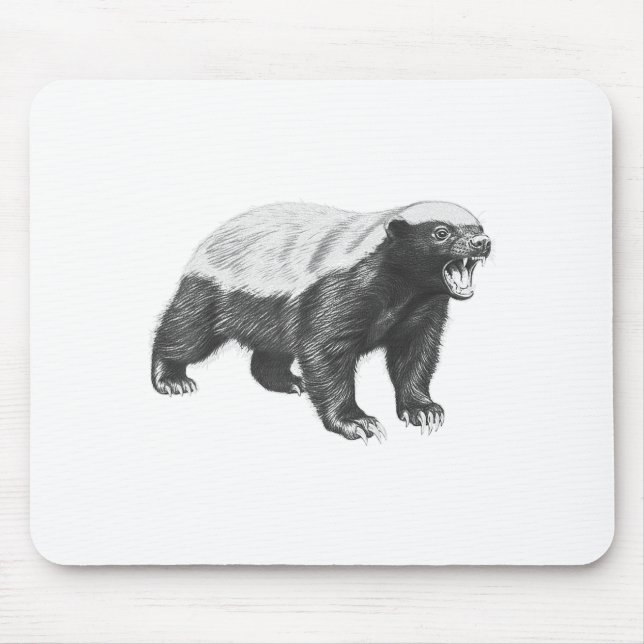Tapis De Souris Vintage Honey Badger Drawing Realistic Wildlife An (Devant)