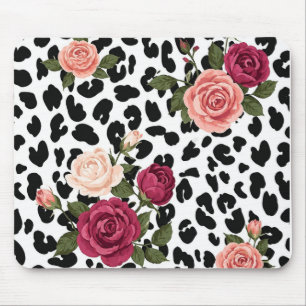 Tapis de souris vintage imprimé léopard avec roses