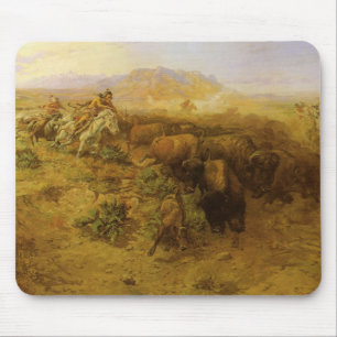 Tapis De Souris Vintage Indians, Buffalo Hunt by CM Russell
