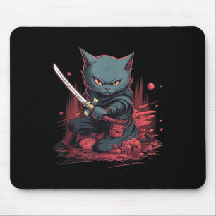 Tapis De Souris Vintage japonais Samurai Ninja Chat Tattoo Kawaii