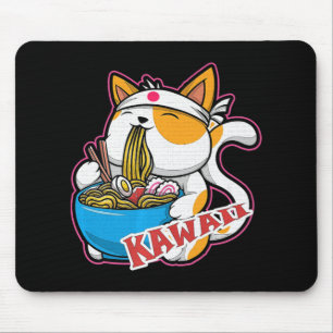 Tapis De Souris vintage kawaii chat manger ramen anime retro Japan