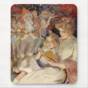 Tapis De Souris Vintage Noël, Mère Lecture Bedtime Story