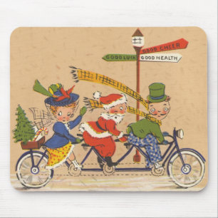 Tapis De Souris Vintage Noël, Père Noël victorien à vélo