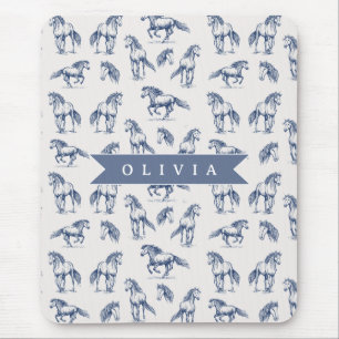 Tapis De Souris Vintage Personnalisé Cheval Bleu Classique Campagn