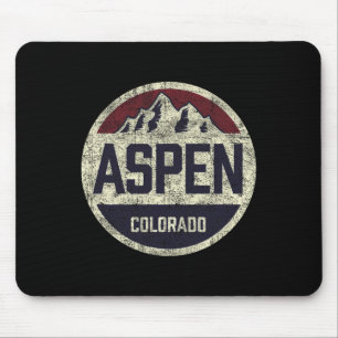 Tapis De Souris Vintage Rétro Aspen Colorado Montagne Cercle Skiin
