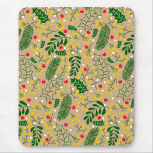 Tapis De Souris Vintage Rustic Green Holly Berry Noël