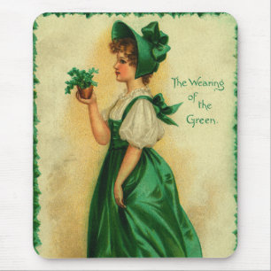 Tapis De Souris Vintage Saint-Patrick Jeune Fille portant du vert