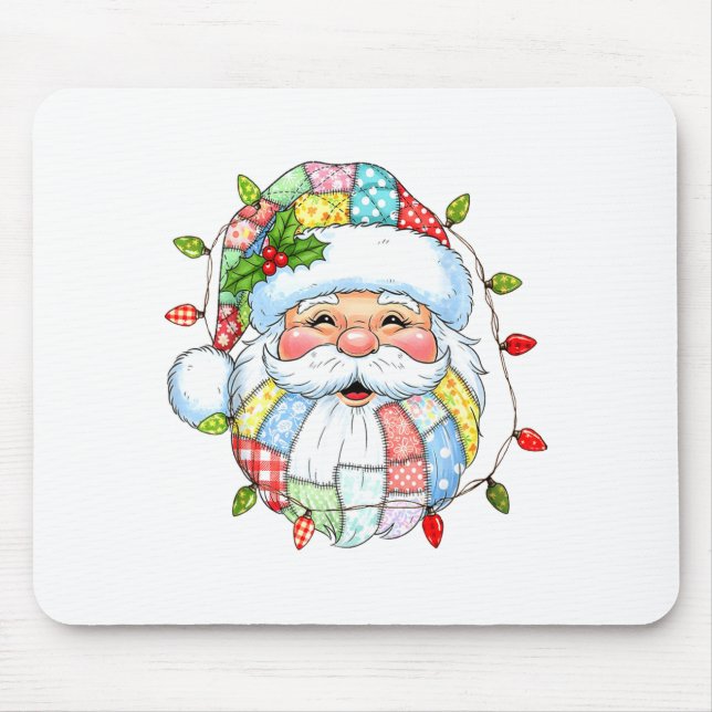 Tapis De Souris Vintage Santa Face Funny Santa Xmas Lights Christm (Devant)
