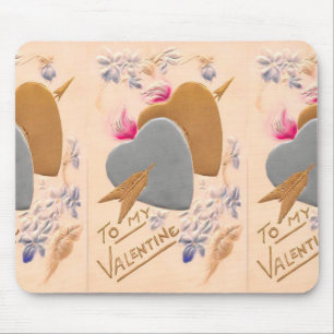 Tapis De Souris Vintage Silver & Gold Hearts Valentine Postcard
