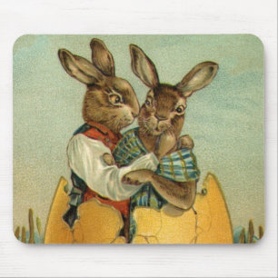 Tapis De Souris Vintage Victorian Easter Bunnies in a Gold Egg