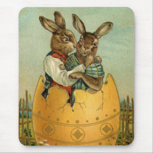 Tapis De Souris Vintage Victorian Easter Bunnies in a Gold Egg