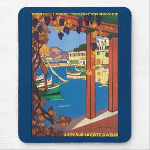 Tapis De Souris Vintage voyage, Côte d'Azur Mer Méditerranée