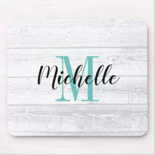 Tapis De Souris Vintage white wood grain panel custom monogram