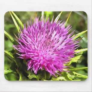 Tapis De Souris Violet chardon Fleur sauvage Floral Art