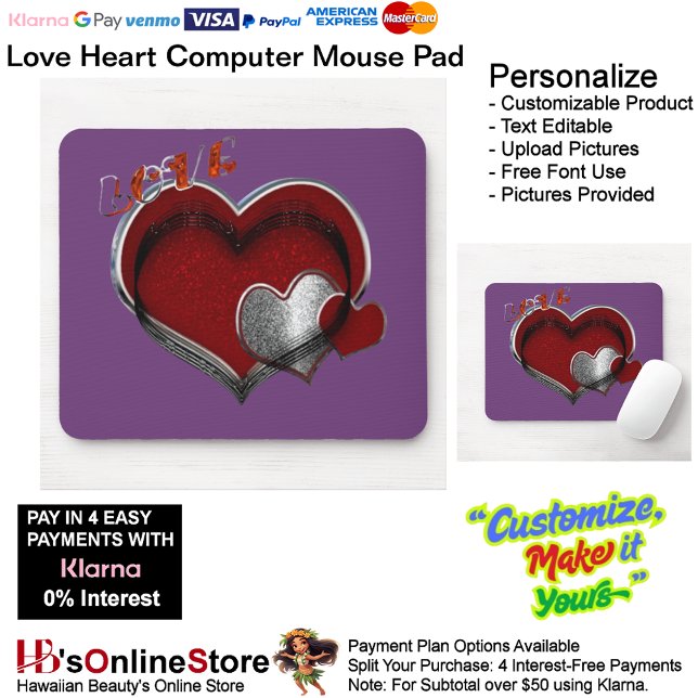 Tapis de souris violet Heart Magic (Love Heart Computer Mouse Pad with White Background.)